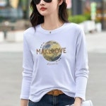 여자프린트티셔츠 프린트티 가을 어깨면 긴팔 티셔츠 캐주얼 라운드 프린팅 상의 ible3