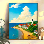 코지하루 DIY 명화그리기 물감 2세트 유화 그림 그리기 아크릴화 40x50 해안가 등대마을 S36