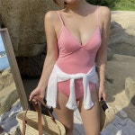 수영복 리조트 온천 풀빌라 홀터넥 작은 가슴 어깨 노출 원피스 여행 A 분홍색 M