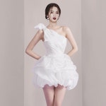 화이트 프렌치 숄더 쇼트 기품 파티 생일 파티 성인 신부 들러리 미니 이브닝 드레스 소