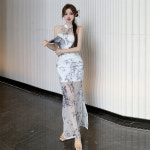 Gegejia 우아한 숙녀 중국 스타일 수묵화 슬림 치파오 롱 15387N4954083