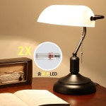 빈티지 뱅커스 램프 앵글포이즈 클램프 뱅크스탠드 조명 2x12W LED 전구 흰색덮개