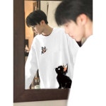 와인색 나비 캣츠 티셔츠 남자 가을 코튼 헤비 맨투맨 이너 긴팔 레깅스