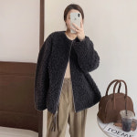 양모100 헤밀 시어링 집업 코트