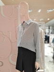 SOUP 스트라이프 쉬폰 셔츠형 블라우스 숲 SZ8LS36