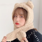 겨울 곰돌이 후드 바라클라바 뽀글이 모자 머플러 크림