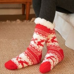 크리스마스 두꺼운 안감 퍼 여성용 겨울 수면 양말 블랙사슴