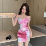 지9차이나 썸머 비치 옆트임 미니 원피스