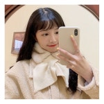 밍크 리본 퍼 울 목도리 머플러 여자 선물 쁘띠 니트