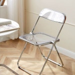 Haeif 투명 의자 유리테이블 원형 소파 접이식 카페 투명색-전기 도금 프레임 단의자