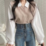 오노마 ONM 여자 하객 룩 결혼식 셔츠 블라우스 페이크 조끼
