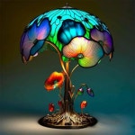 빈티지 스테인드 글라스 식물 테이블 램프 침실 침대 옆 버섯 레 1 Lamp