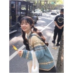 떡복이 코트 캐시미어 학생 숏 후드 더플 여성 대학 스타일 페어 아일 스웨터 가을 겨울 복고풍 디자인 틈