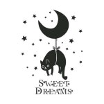 Sweet Dreams Cute Cat Hanging On Moon Good Night Quote Design Wall Art Sticker Designs Vinyl