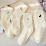 여성 겨울 포근한 장목양말 동물자수 수면양말 4색 오리