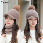 후드 넥워머 겨울 귀 보호 모자 여성용 비니 양모 스카프 폼폼스 바라클라바 마스크 Gorras 보넷 니트