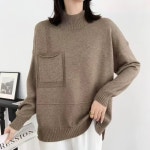 오아즈 여성 포켓 포인트 반폴라 니트티