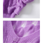 풀오버 단색 여름 니트 V넥 스웨터 얇은 니트웨어 섹시한 아웃 긴팔 할로우 상의 여성용 크로셰 G2872