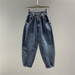 여성 여성용 단색 신축성 허리띠 워싱 스트레이트 데님 와이드