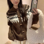 떡복이 코트 캐시미어 학생 숏 후드 더플 레트로 복고풍 엔틱 포레스트 자카드 혼 버튼 페어 아일