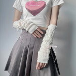 여성 리본 포인트 포카 포장 팔토시 니트 핸드 워머 손목 팔 장갑 암워머 운