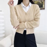 버튼 여성 숏 가디건 슬림핏 베이직 여자 니트 카디건