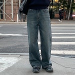 코어드 기장선택 Relaxed washing denim dark long S