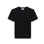 아미 티Shirts 체인스티치 하트 로고 루프백 오가닉 면 반소매티