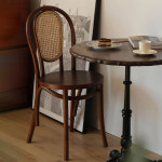 샤크팡 소네트 식당 가구 등받이 앤티크 거실 식탁 블랙호두등나무면 의자 블랙호두등나무면