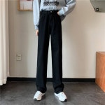 해피유통 여성 하이 웨이스트 슬림핏 스트레이트 데님 긴바지 885블랙