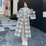 여성 롱 모직 코트 캐주얼 가을 겨울 상의 아우터 루즈핏 도톰 트렌치 자켓 기질 체크 하프 모직 코트 CY M