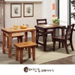 해찬솔원목이야기 해찬솔원목이야기 소나무 통원목 2인용식탁 스툴의자2개 우드슬랩 원목식탁세트 엔틱브라운