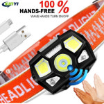 6000 루멘 LED 전조등 슈퍼 브라이트 IR 모션 센서 핸즈프리 강력한 헤드라이트 USB 충전식 헤드라이트 방