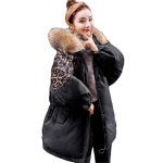 AESION 여성용 단열 코트 변경 레오파드 패턴 롱 후드 두껍고 써멀 아우터웨어 하라