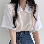 카라 티셔츠 페이크 니트 레이어드