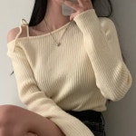 안녕릴리 여성 오프숄더 스트랩 니트