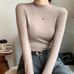 여자 직장인 출근 룩 반목 폴라 슬림 티셔츠 데일리