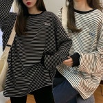 긴팔 줄무늬 여성 맨투맨 스트라이프 티셔츠 루즈핏 OWFFW2AJ