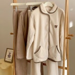 커플 후리스 수면 곰돌이 자수 잠옷 세트 상하의