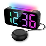 슈퍼 시끄러운 진동 RGB 디지털 알람 시계 무드 라이트 침대 진동기 스누즈 알람 2 개 무거운 침목용 USB
