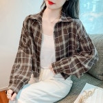 더블제이플러스 여성 체크 숏 카라 긴팔 셔츠 남방 봄 가을 L J0960