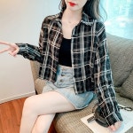더블제이플러스 J0960 여성 체크 숏 카라 긴팔 셔츠