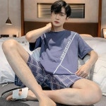 7부 소매 남성 잠옷 파자마 캐주얼 남성 모던한 신축성