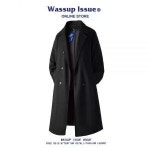 WASSUP ISSUE 남성용 중간 길이 모직 코트 겨울 무릎 위 윈드 브레이커