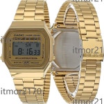 Casio CASIO 빈티지 골드-Tone 디지털 시계 경보 크로노그랩 NEW 명품시계 패션시 A168W