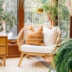 리얼 라탄 등나무체어 라운드 팔걸이 03 소형 테이블 테라스 글램핑 라탄체어 화이트방석