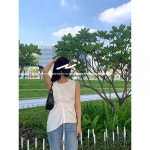 아송 코튼스트링 뒤지퍼 언밸런스 셔링 순면 톱 블라우스 소박한 디자인감