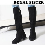 C3S 374 3 여성 통굽 스웨이드 지퍼 미들부츠 롱부츠 260