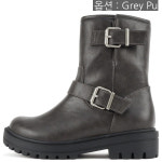 디에프디인터내셔날 Soda 소다 Kicker Women Moto Bootie Round Toe Buckle Straps MidCalf with Side Zipper Kicker