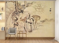 동양화 벽지 이재관 월하신선- 민화 전통인테리어 3폭 제작도 한지 mm 10PA02838 2820X2400